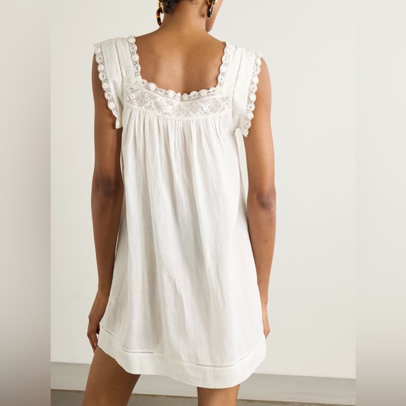 Doen Almadia Ramie Lace Square Neck Short Sleeve Mini Dress Salt - Picture 2 of 14